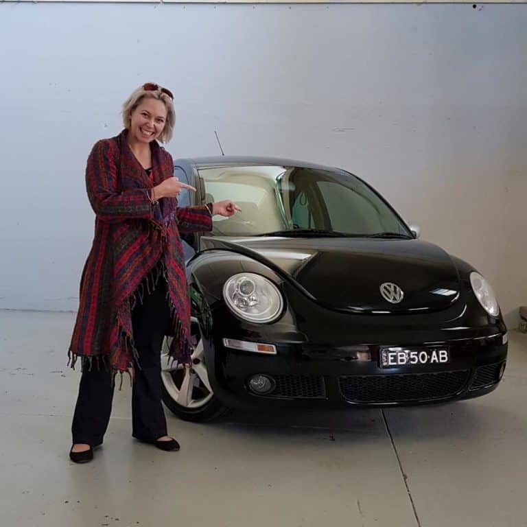 Kim from Medowie with her Volkswagen Beetle purchased from The Good Car Garage, Newcastle, NSW